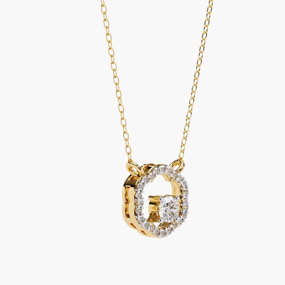 0,30 Ctw Minimalistischer runder Diamant-Blumenanhänger 14K Gold im Angebot 3