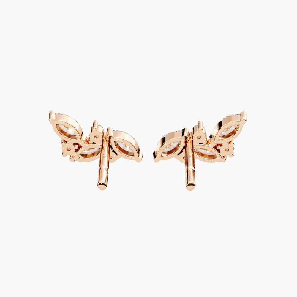 0.30 Ctw Round & Oval Diamond Cluster Earrings 14K Gold For Sale 6