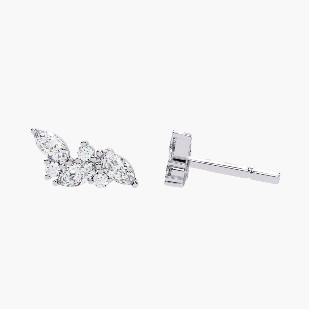 Round Cut 0.30 Ctw Round & Oval Diamond Cluster Earrings 14K Gold For Sale