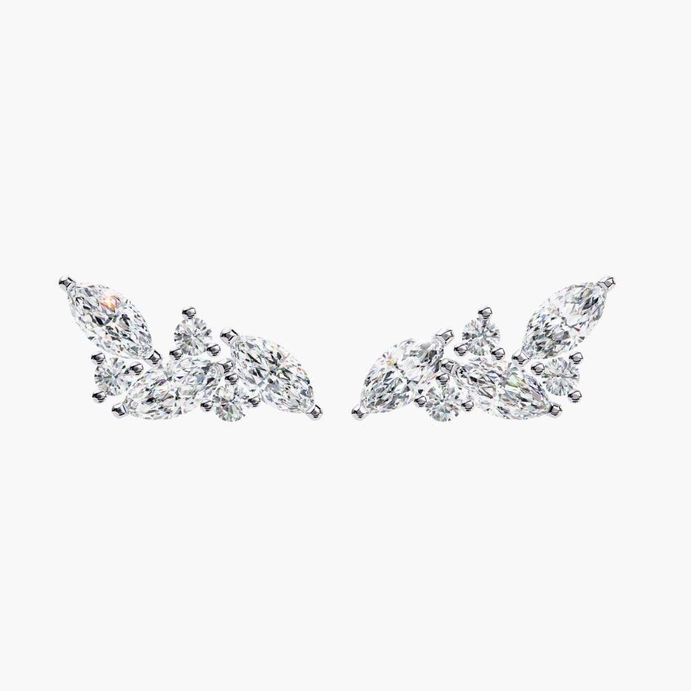 0.30 Ctw Round & Oval Diamond Cluster Earrings 14K Gold For Sale 1