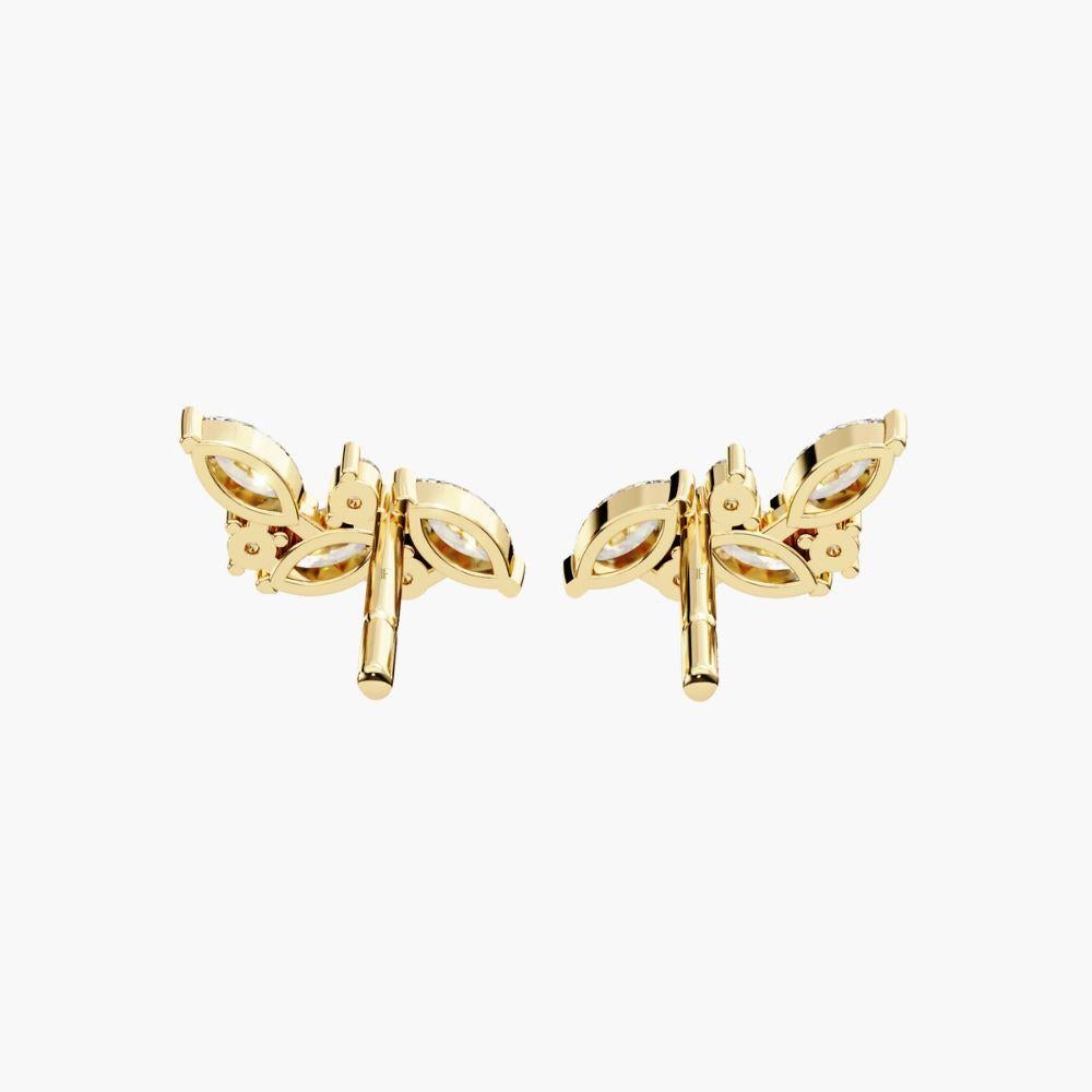 0.30 Ctw Round & Oval Diamond Cluster Earrings 14K Gold For Sale 2