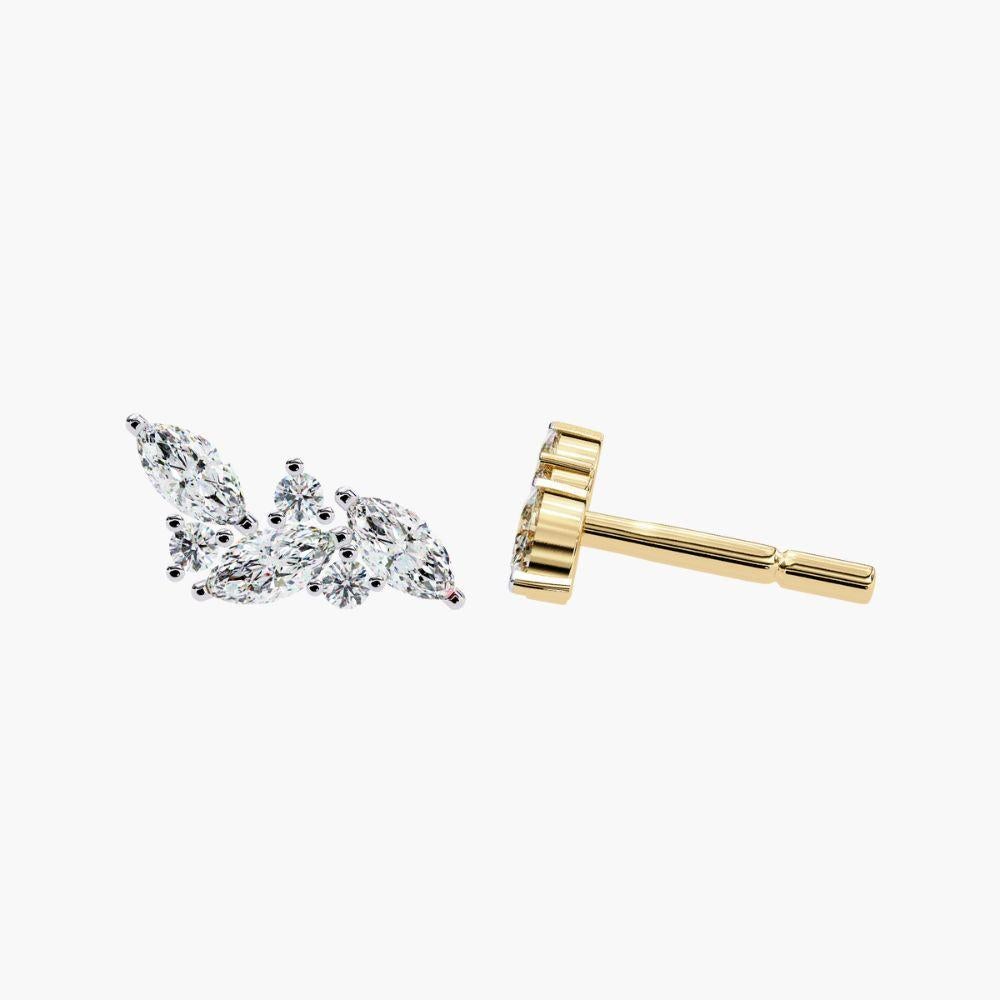 0.30 Ctw Round & Oval Diamond Cluster Earrings 14K Gold For Sale 3