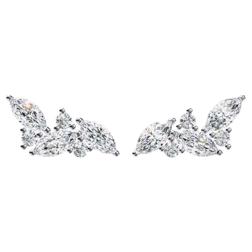 0.30 Ctw Round & Oval Diamond Cluster Earrings 14K Gold