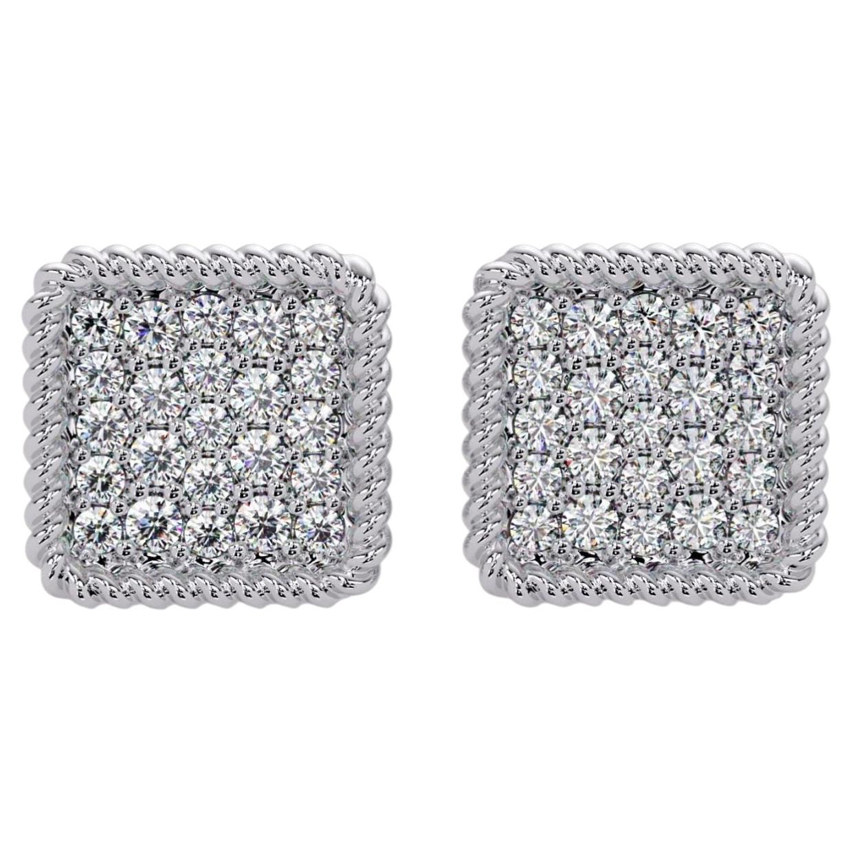 0.30 CTW Square Diamond Stud Earrings in 14K Gold, SI1+ Micro Pavé Cluster Earri