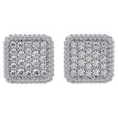 0.30 CTW Square Diamond Stud Earrings in 14K Gold, SI1+ Micro Pavé Cluster Earri