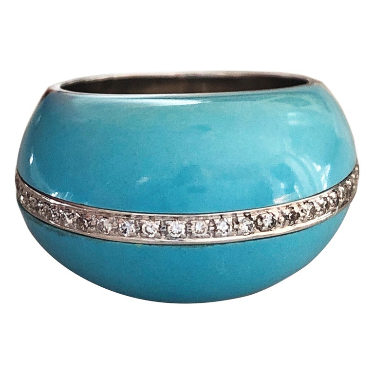 Berca 0.30Kt Diamond 21Kt Natural Hand Inlaid Turquoise White Gold ...