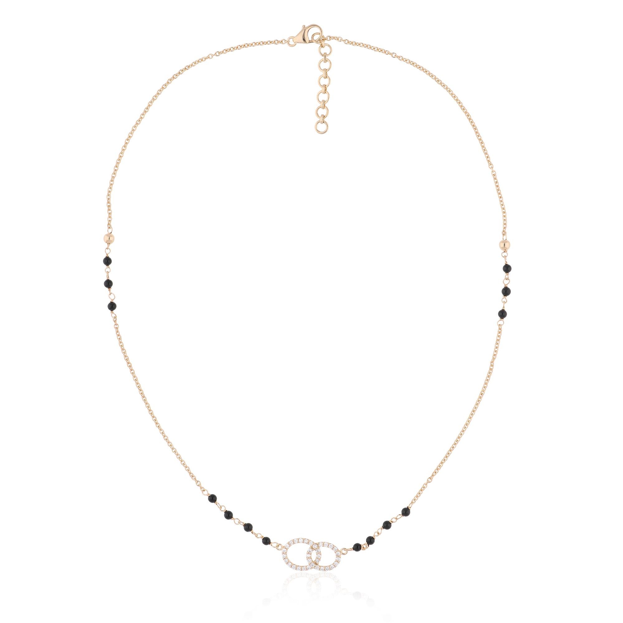 0.30Ct Black Bead Diamond Pendant Mangalsutra for Women 14k Yellow Gold Neuf - En vente à Diera, Dubai