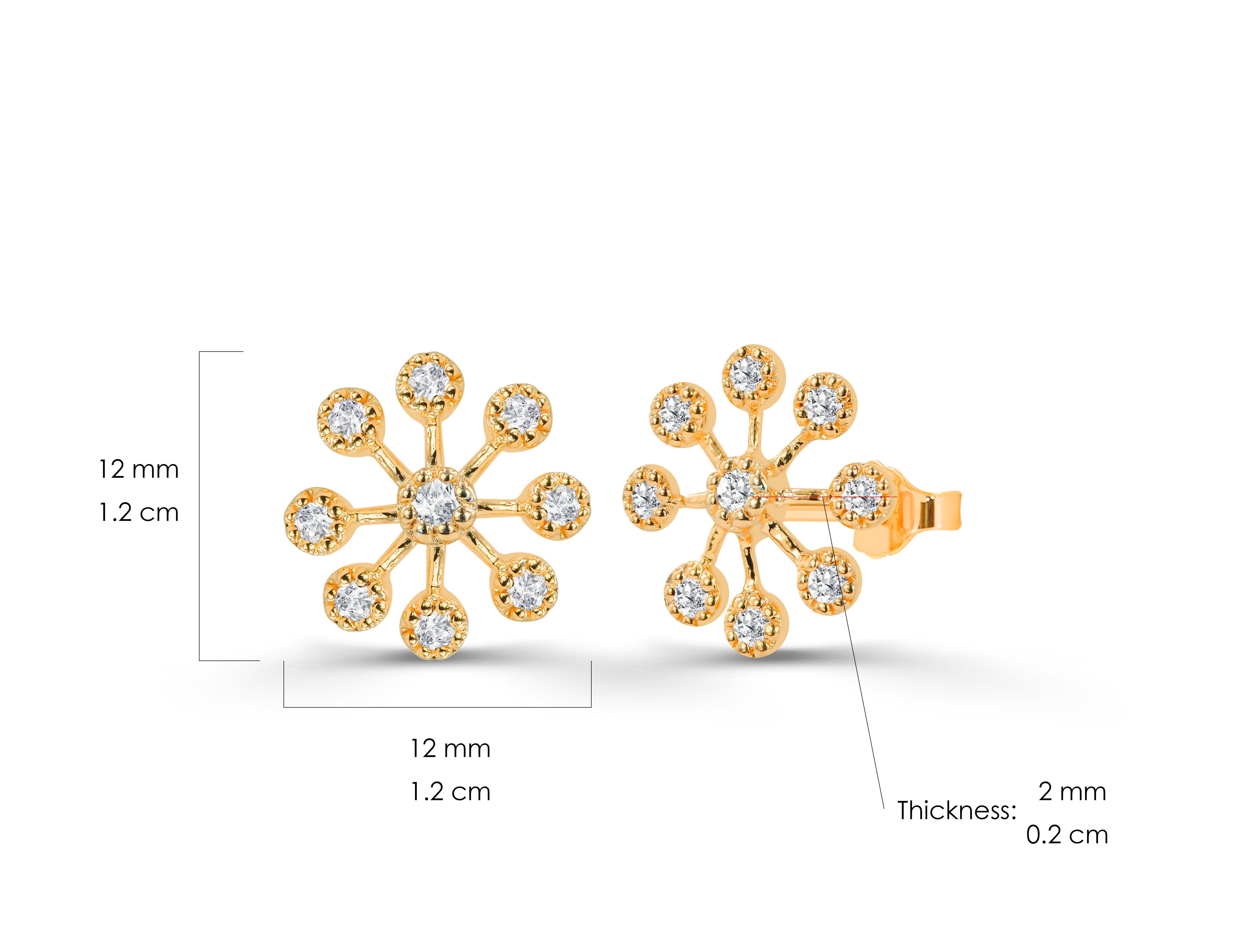 0.30ct Diamond Flower Bezel Earrings in 14k Gold For Sale 2