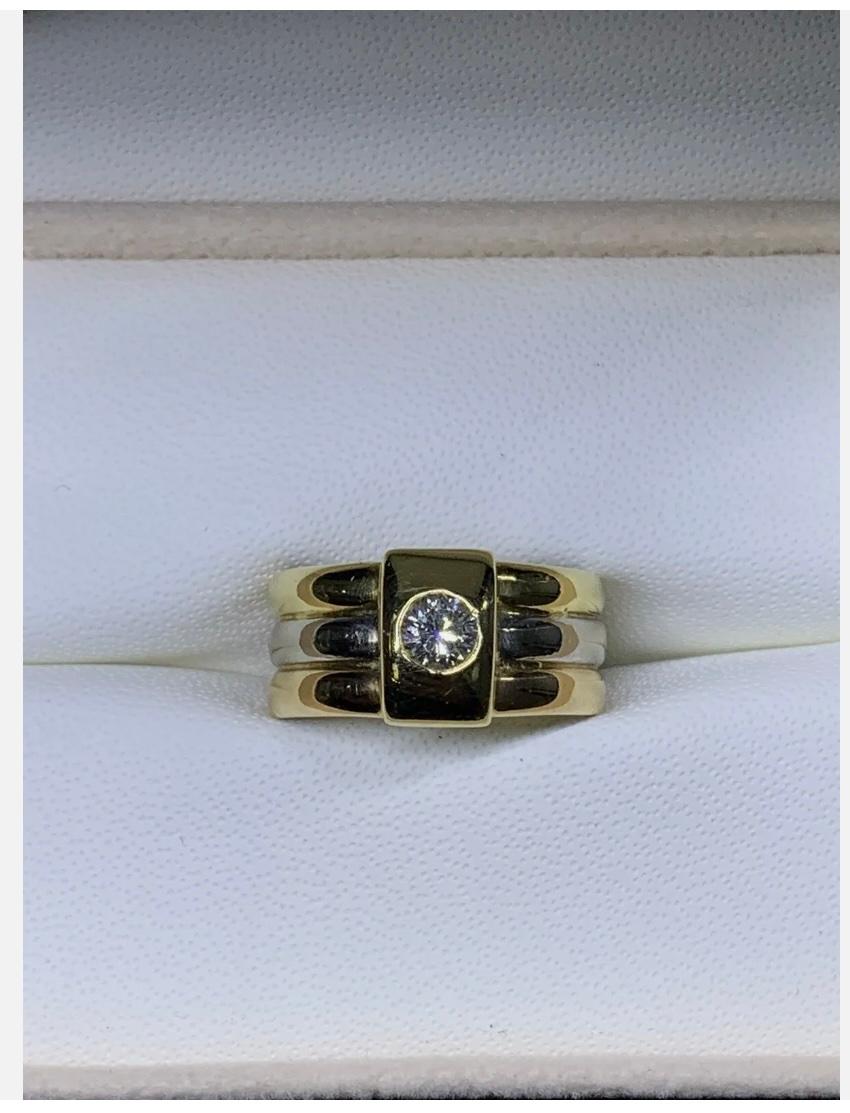 Art Deco 0.30ct Diamond Solitaire Russian Style Tricolour Engagement Ring 18ct Gold 9.3g For Sale