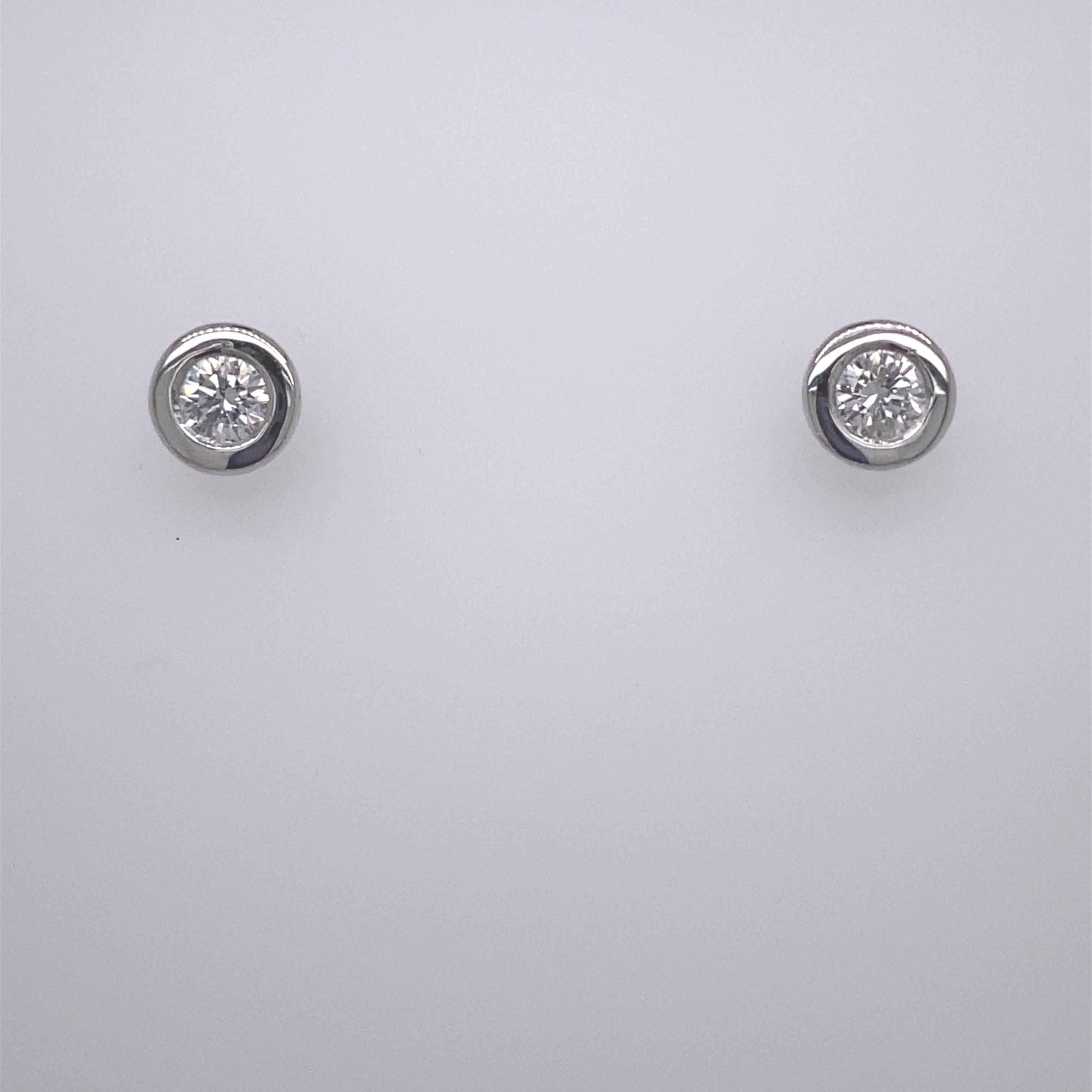 Round Cut 0.30ct Diamond Studs Earrings in Rubover Setting in 18ct White Gold For Sale