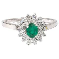 0.30ct Oval Emerald Double Halo Engagement Ring in 18K White Gold with Diamonds