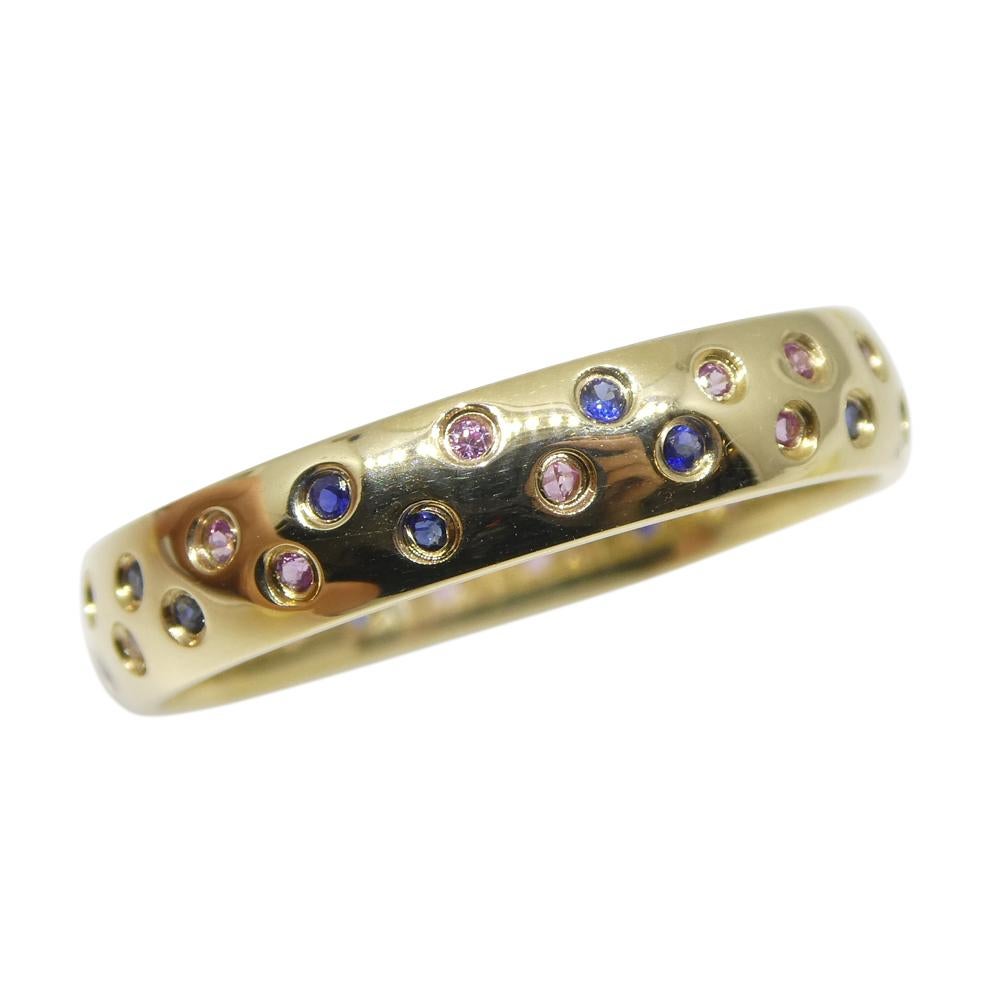 0.30ct Pink & Blue Sapphire Starry Sky Band Ring set in 14k Yellow Gold For Sale 4