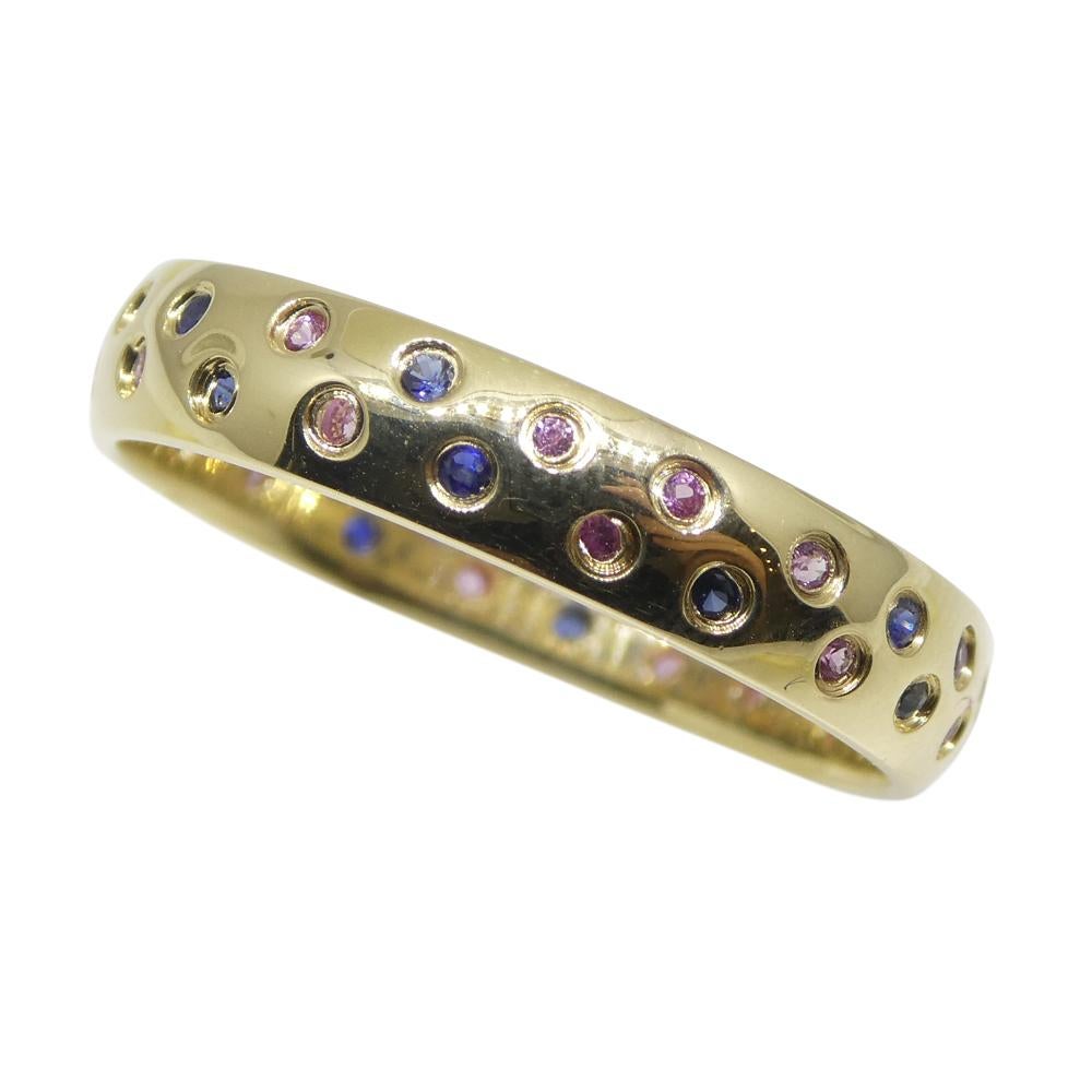 0.30ct Pink & Blue Sapphire Starry Sky Band Ring set in 14k Yellow Gold For Sale 5