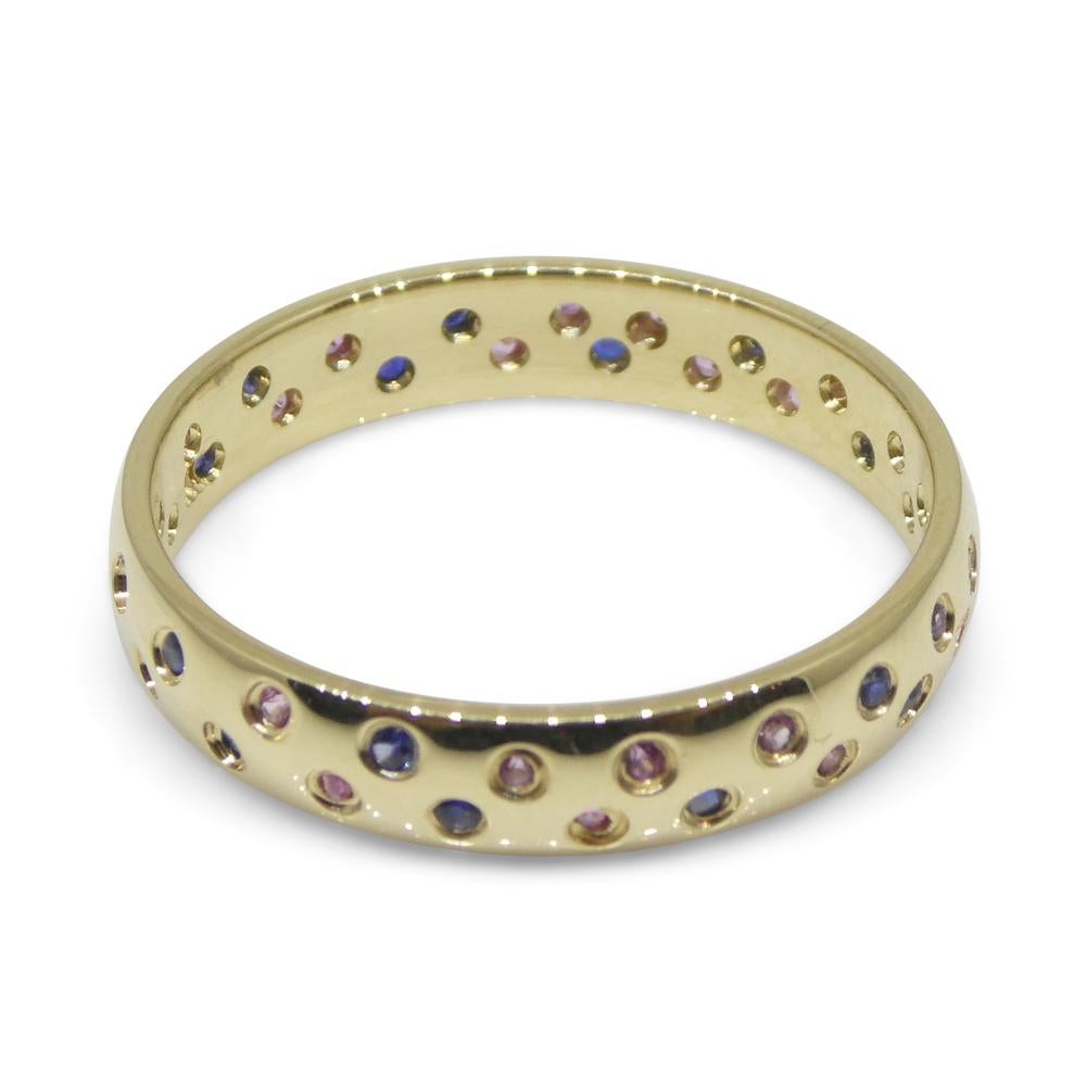0.30ct Pink & Blue Sapphire Starry Sky Band Ring set in 14k Yellow Gold For Sale 7