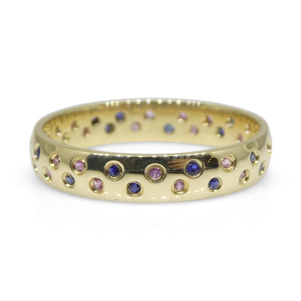Brilliant Cut 0.30ct Pink & Blue Sapphire Starry Sky Band Ring set in 14k Yellow Gold For Sale