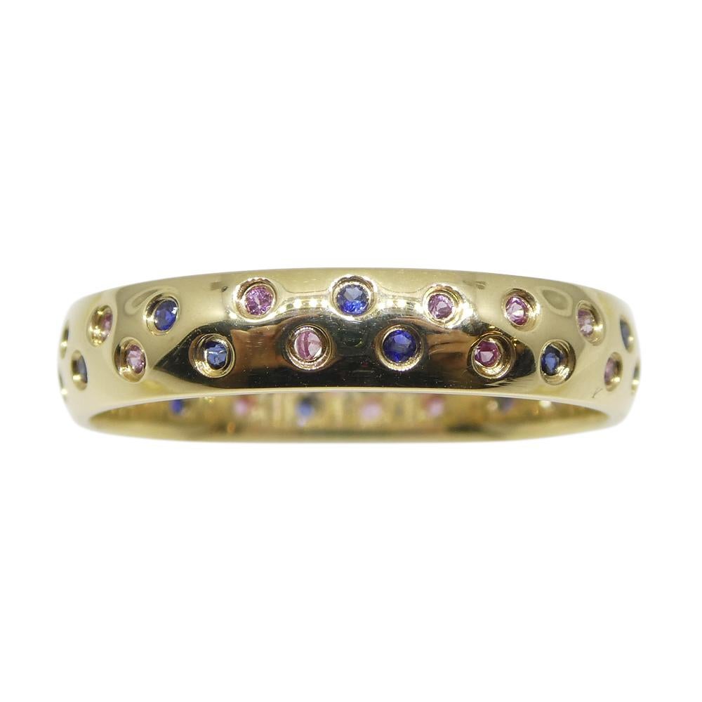 0.30ct Pink & Blue Sapphire Starry Sky Band Ring set in 14k Yellow Gold For Sale 3