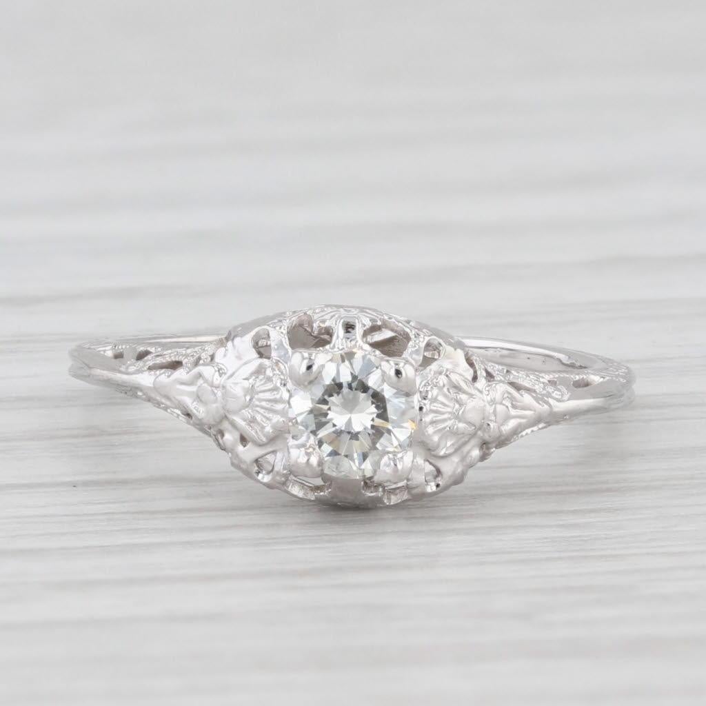 Round Cut 0.30ct Round Diamond Solitaire Engagement Ring 18k White Gold Filigree Size 4.75 For Sale