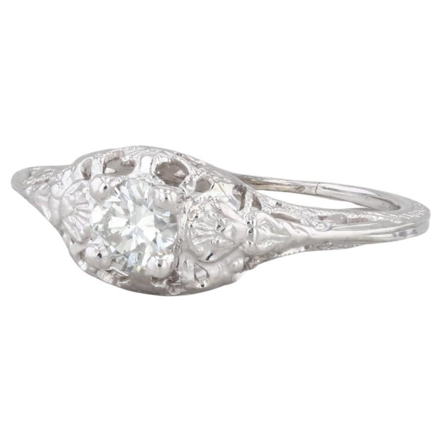 0.30ct Round Diamond Solitaire Engagement Ring 18k White Gold Filigree Size 4.75 For Sale