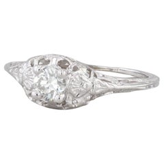 Vintage 0.30ct Round Diamond Solitaire Engagement Ring 18k White Gold Filigree Size 4.75