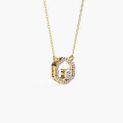 0.30ct Round Natural Diamond Floral Halo Necklace, 14k Solid Gold, SI GH