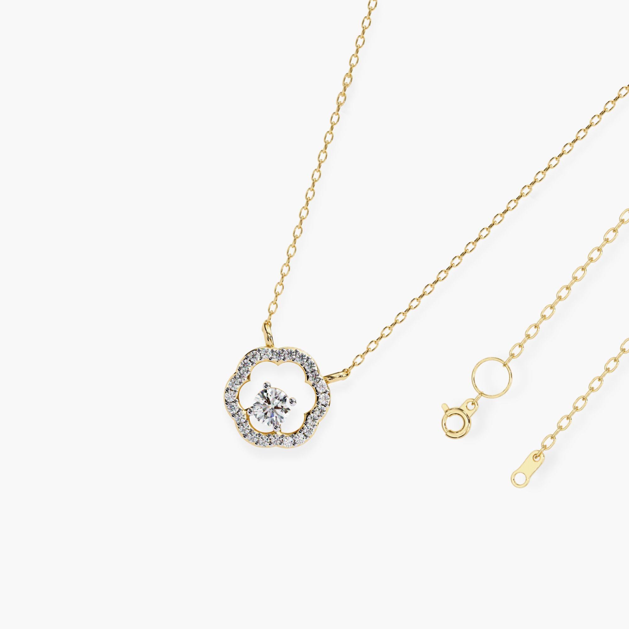 Contemporary 0.30ct Round Natural Diamond Floral Halo Necklace, 14k Solid Gold, SI GH For Sale