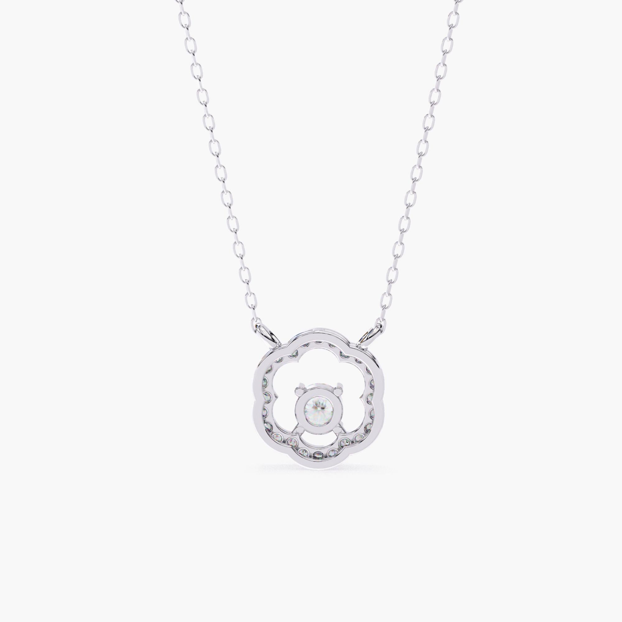 0.30ct Round Natural Diamond Floral Halo Necklace, 14k Solid Gold, SI GH In New Condition For Sale In New York, NY