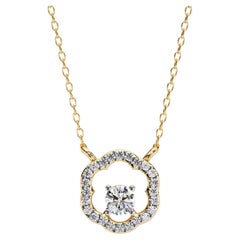 0.30ct Round Natural Diamond Floral Halo Necklace, 14k Solid Gold, SI GH