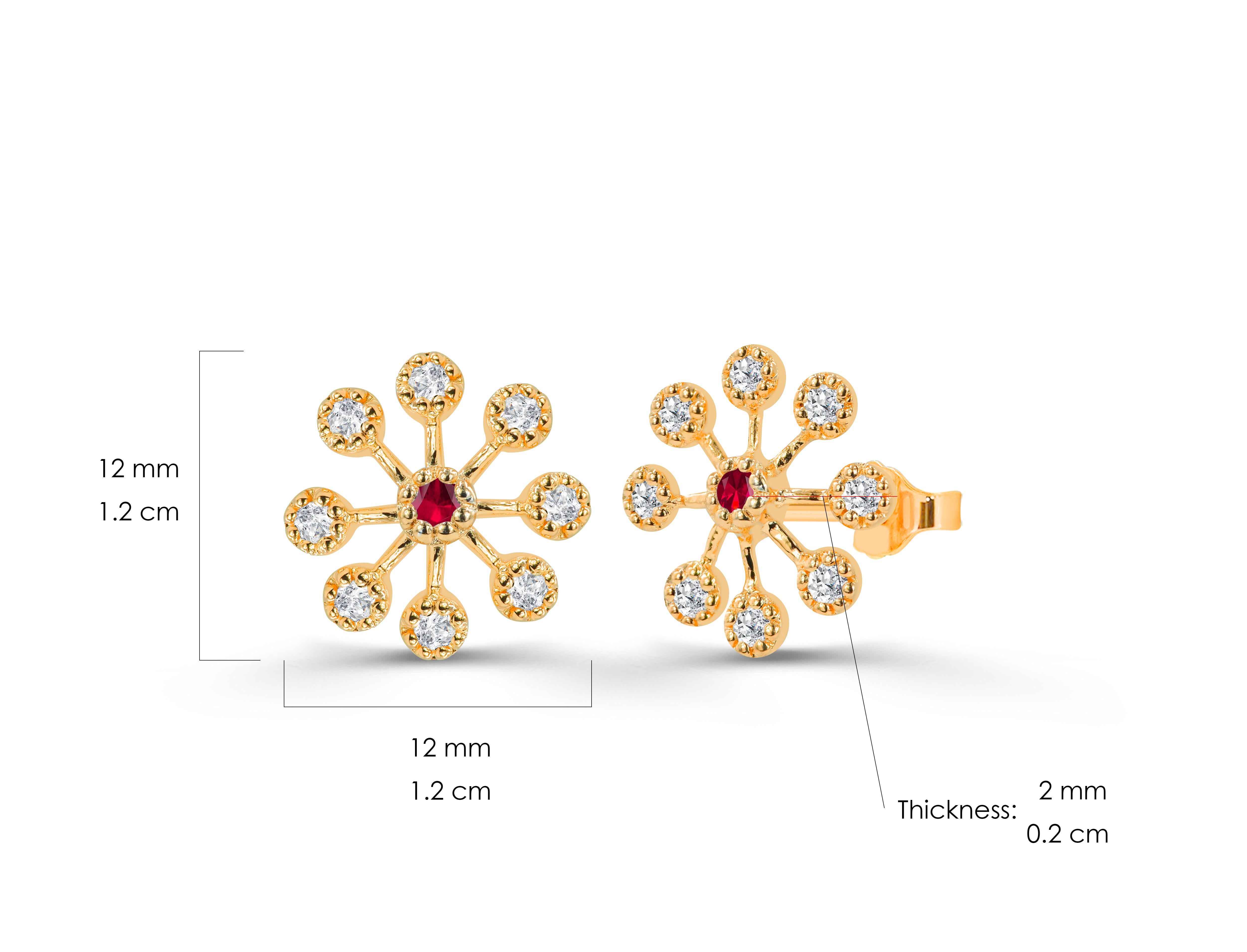 0.30ct Ruby, Emerald and Sapphire Bezel Flower Studs with Diamonds in 18k Gold For Sale 4