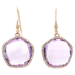 Pendientes Colgantes de Amatista y Diamante de 0,30ctw, Oro Amarillo de 14k, Longitud 1,25 In