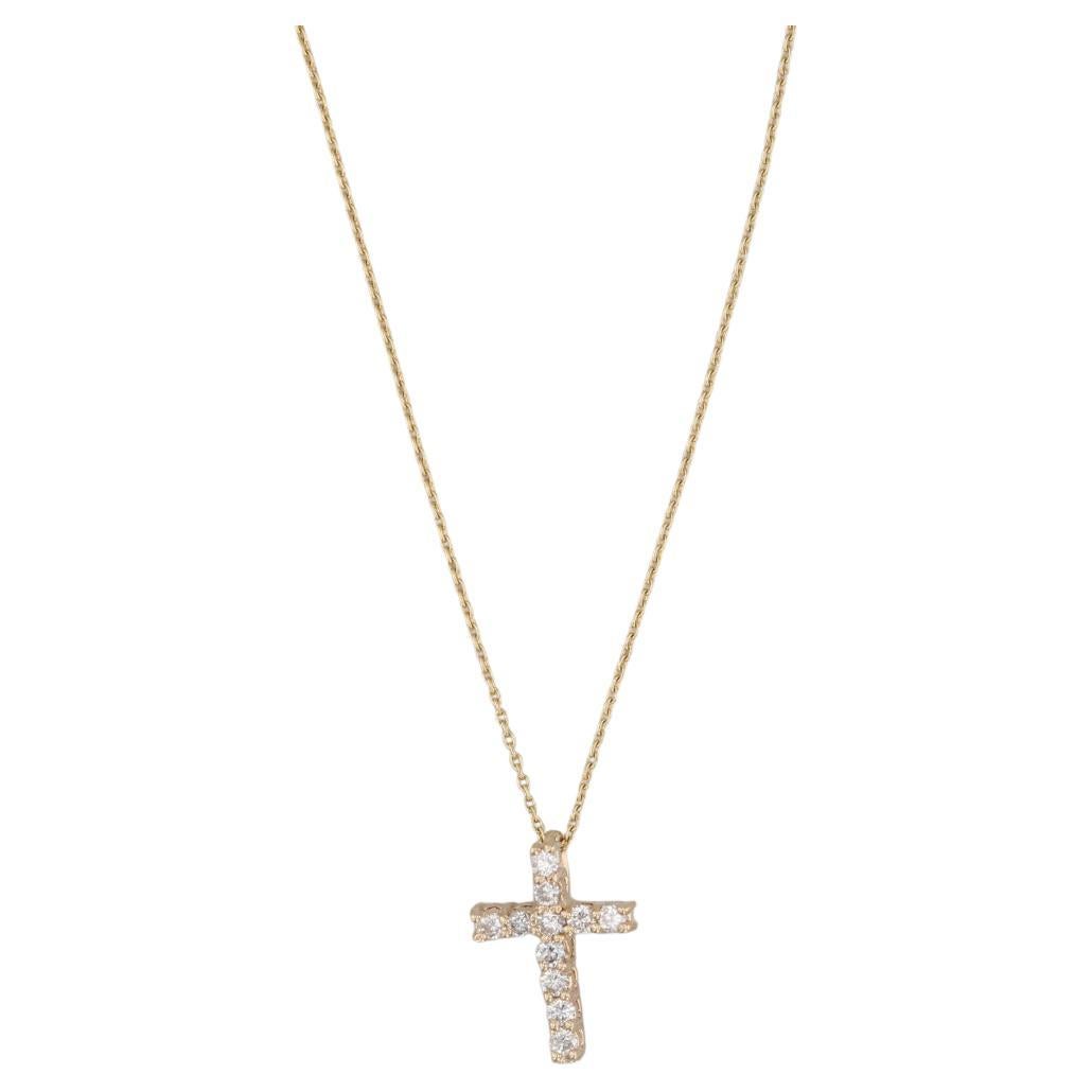 Collana con croce pedante di diamanti da 0,30 ct. in oro giallo 14 ct. con catena a cavo regolabile in vendita