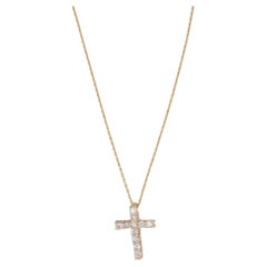 Collana con croce pedante di diamanti da 0,30 ct. in oro giallo 14 ct. con catena a cavo regolabile