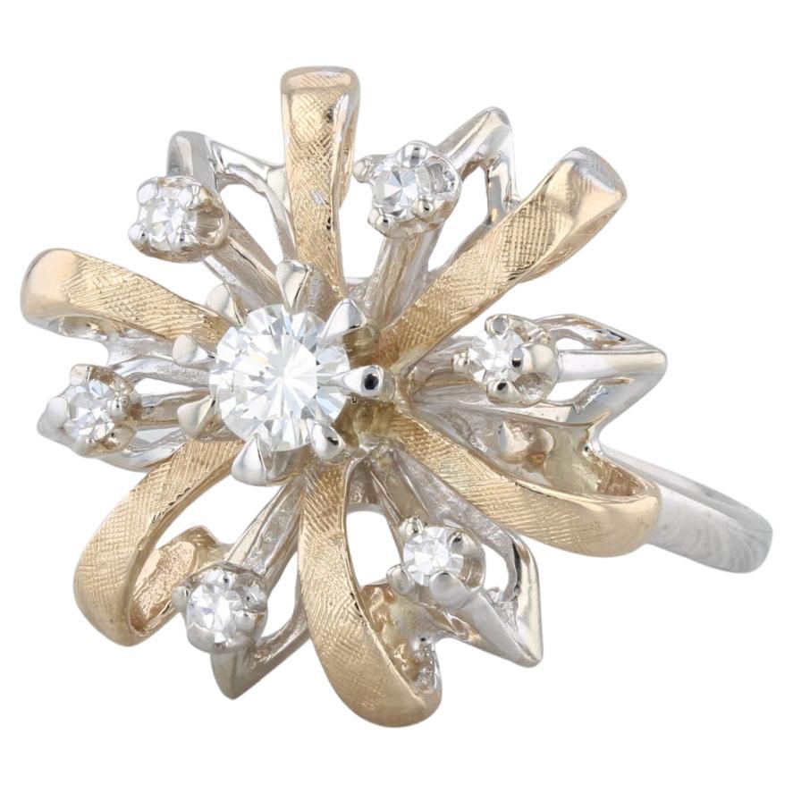 0.30ctw Diamond Flower Cluster Ring 14k Yellow White Gold Size 7 Cocktail For Sale