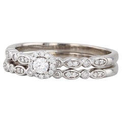 0.30ctw Anillo de compromiso con halo de diamantes Alianza de boda Conjunto nupcial Oro blanco 14k