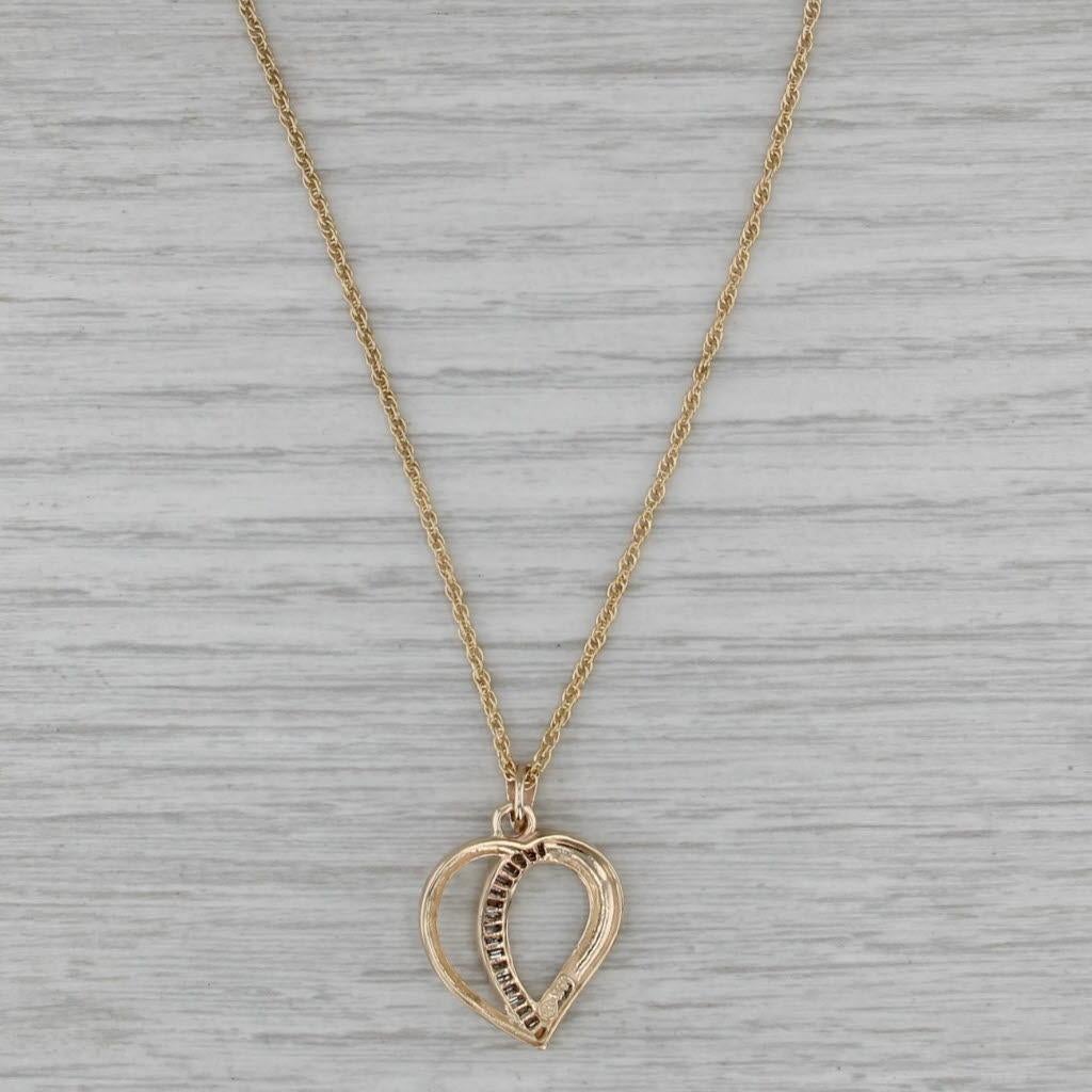 Taille baguette Collier pendentif coeur en or jaune 14k avec diamant 0.30ctw 20.25