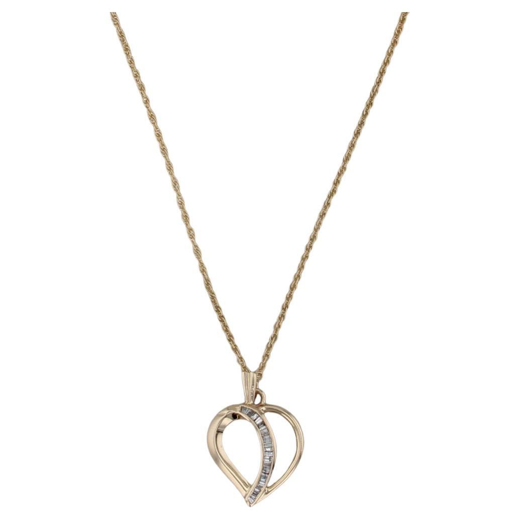 Collier pendentif coeur en or jaune 14k avec diamant 0.30ctw 20.25" Rope Chain