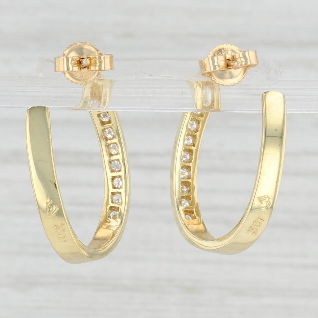 0.30ctw Diamond Horseshoe Hoop Earrings 18k Yellow Gold Pierced Hoops In Good Condition For Sale In McLeansville, NC