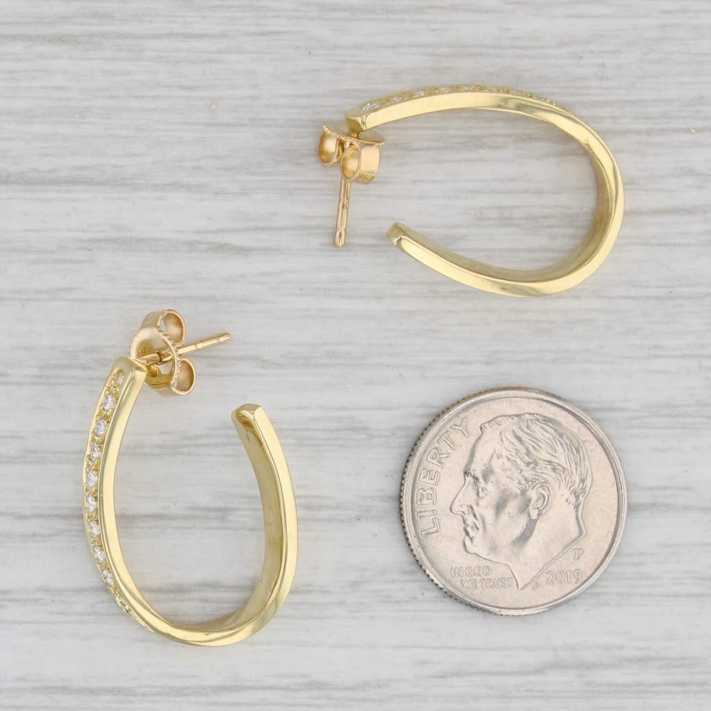 0.30ctw Diamond Horseshoe Hoop Earrings 18k Yellow Gold Pierced Hoops For Sale 1