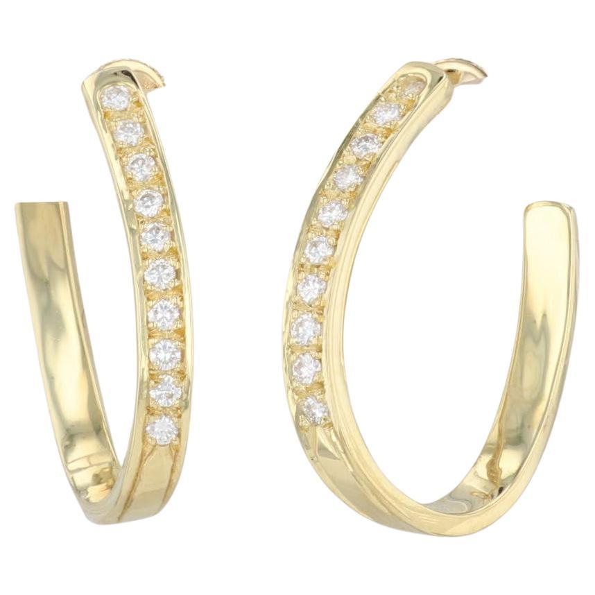 0.30ctw Diamond Horseshoe Hoop Earrings 18k Yellow Gold Pierced Hoops For Sale