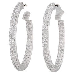 0.30ctw Diamond Inside Out Hoop Earrings 14k White Gold Hinged Round Hoops