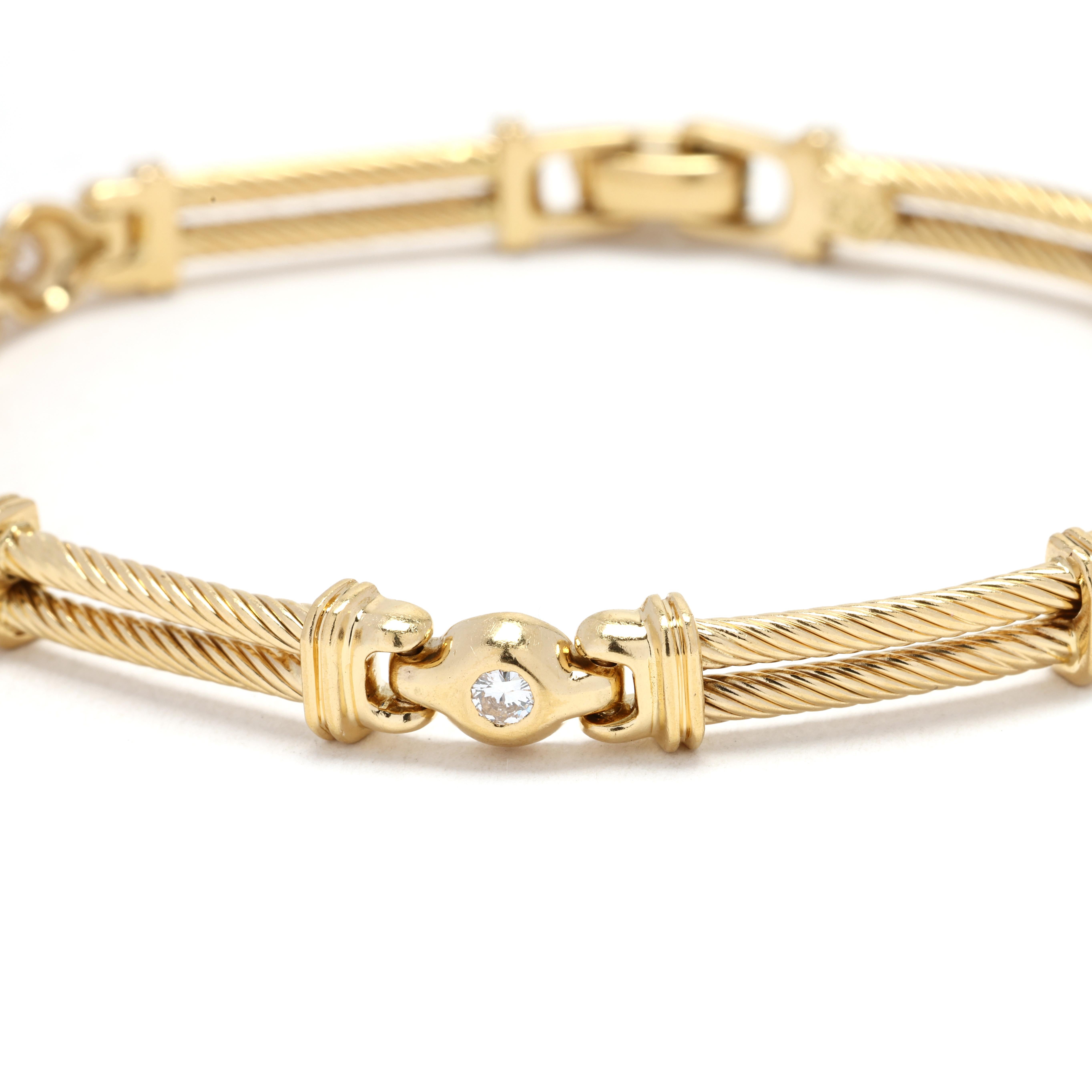 This 0.30ctw Diamond Line Bracelet in 18k Yellow Gold is a stunning piece of jewelry that exudes elegance and luxury. Crafted in 18k yellow gold, this bracelet features a row of brilliant round-cut diamonds with a total carat weight of 0.30ctw. The