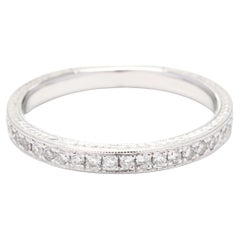 0.30ctw Engraved Diamond Wedding Band, 14K White Gold, Ring Size 6.25, Stackable