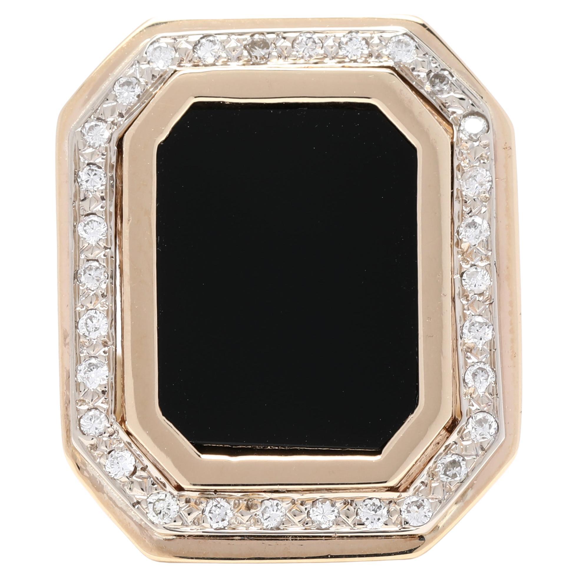0.30ctw Large Black Onyx Diamond Signet Ring, 14k Yellow Gold, Ring