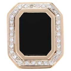 Vintage 0.30ctw Large Black Onyx Diamond Signet Ring, 14k Yellow Gold, Ring