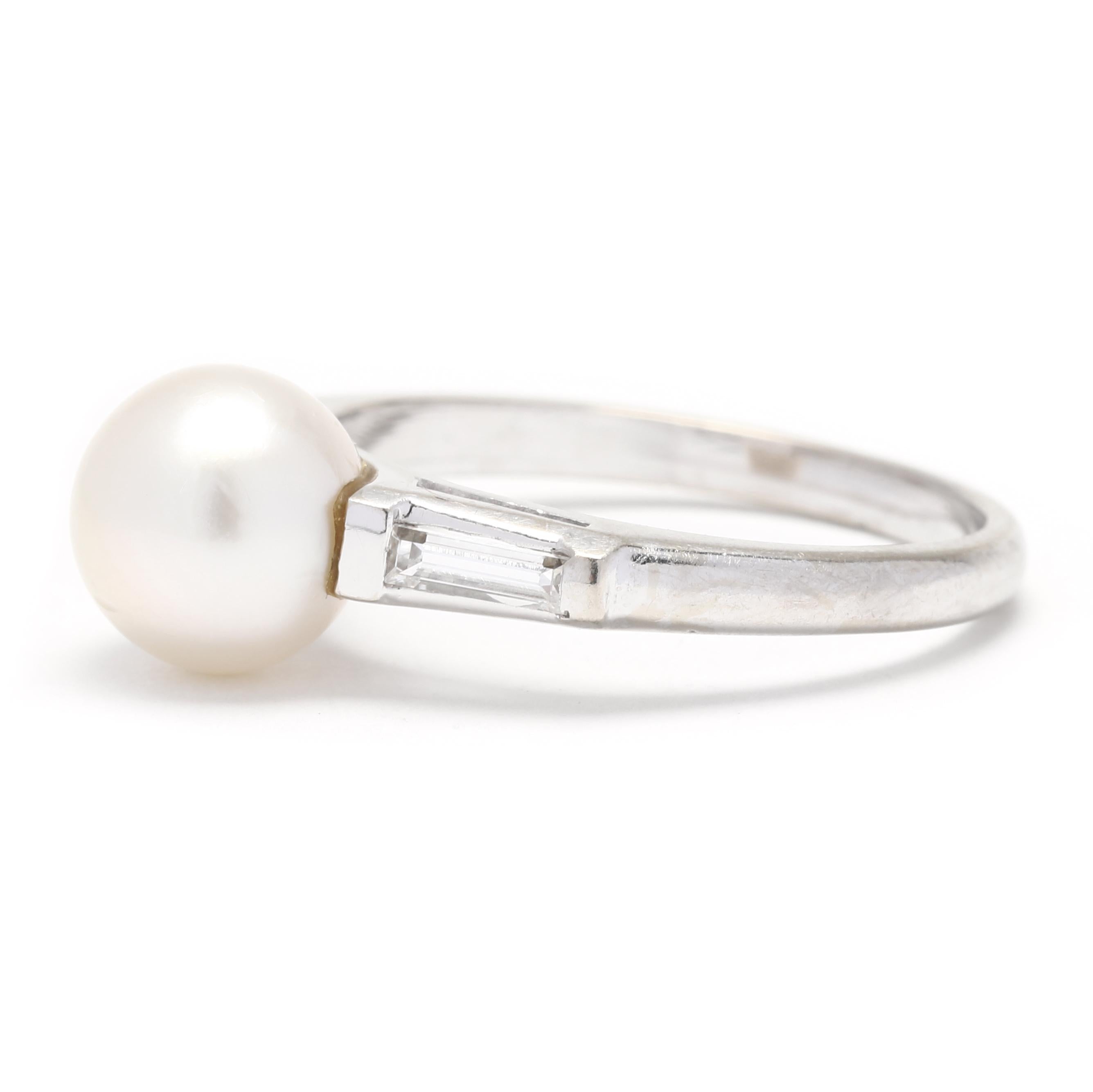 0,30 Karat Perle Baguette-Diamant-Verlobungsring, Platin, Ring, Perle im Zustand „Gut“ in McLeansville, NC