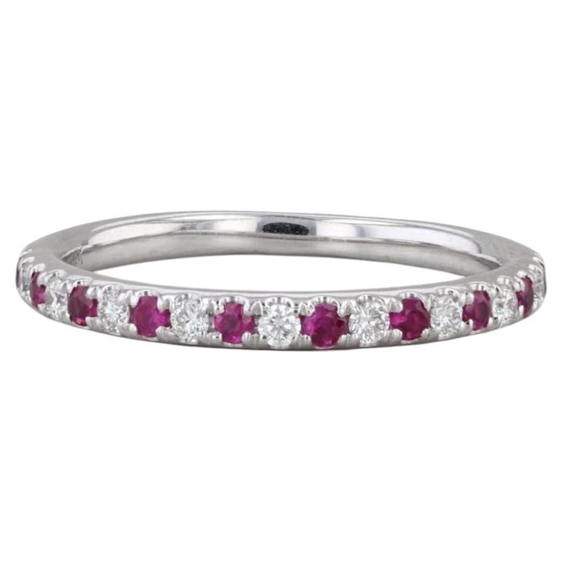 0.30ctw Ruby Diamond Wedding Band 14k White Gold Stackable Ring Size 5