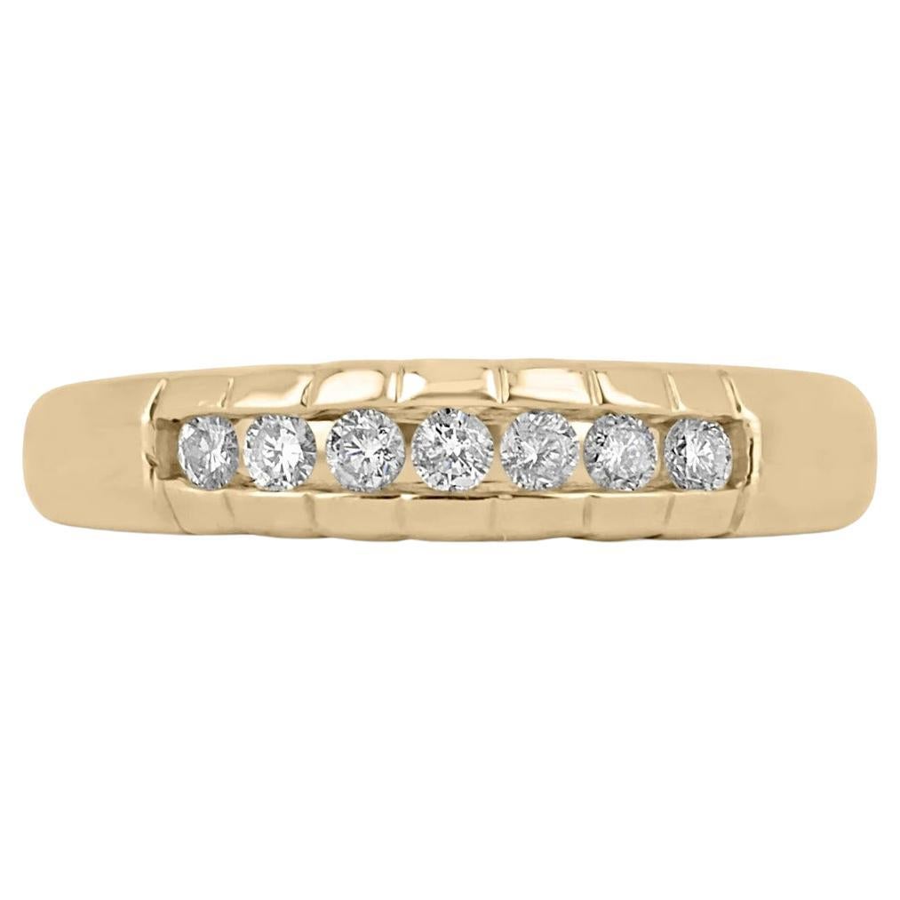 0.30pts 14K Natural Brilliant Round Cut Diamond Men's 7 Stone Gold Ring Band For Sale