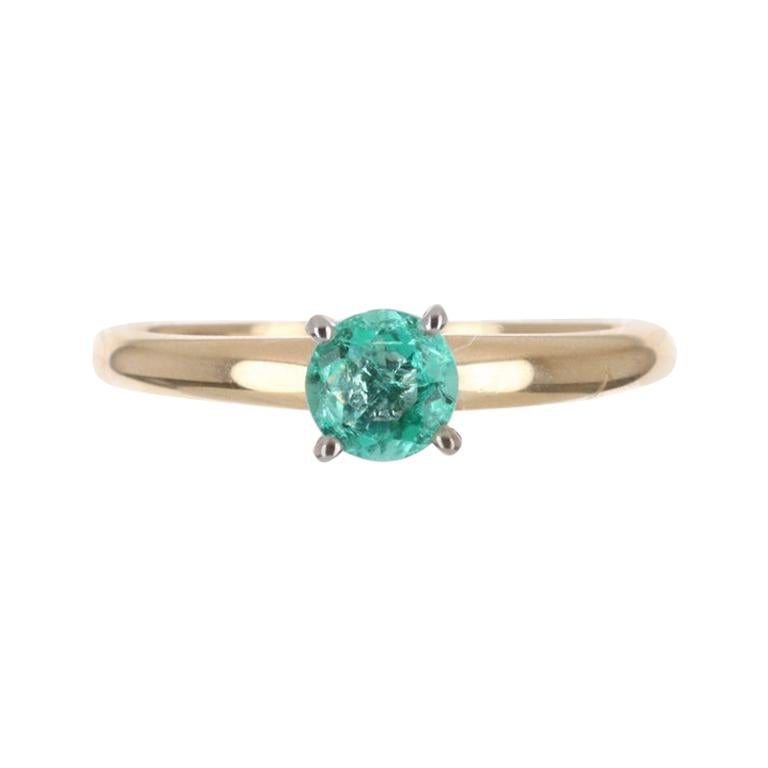 0.30pts Colombian Emerald Solitaire Gold Engagement Ring For Sale