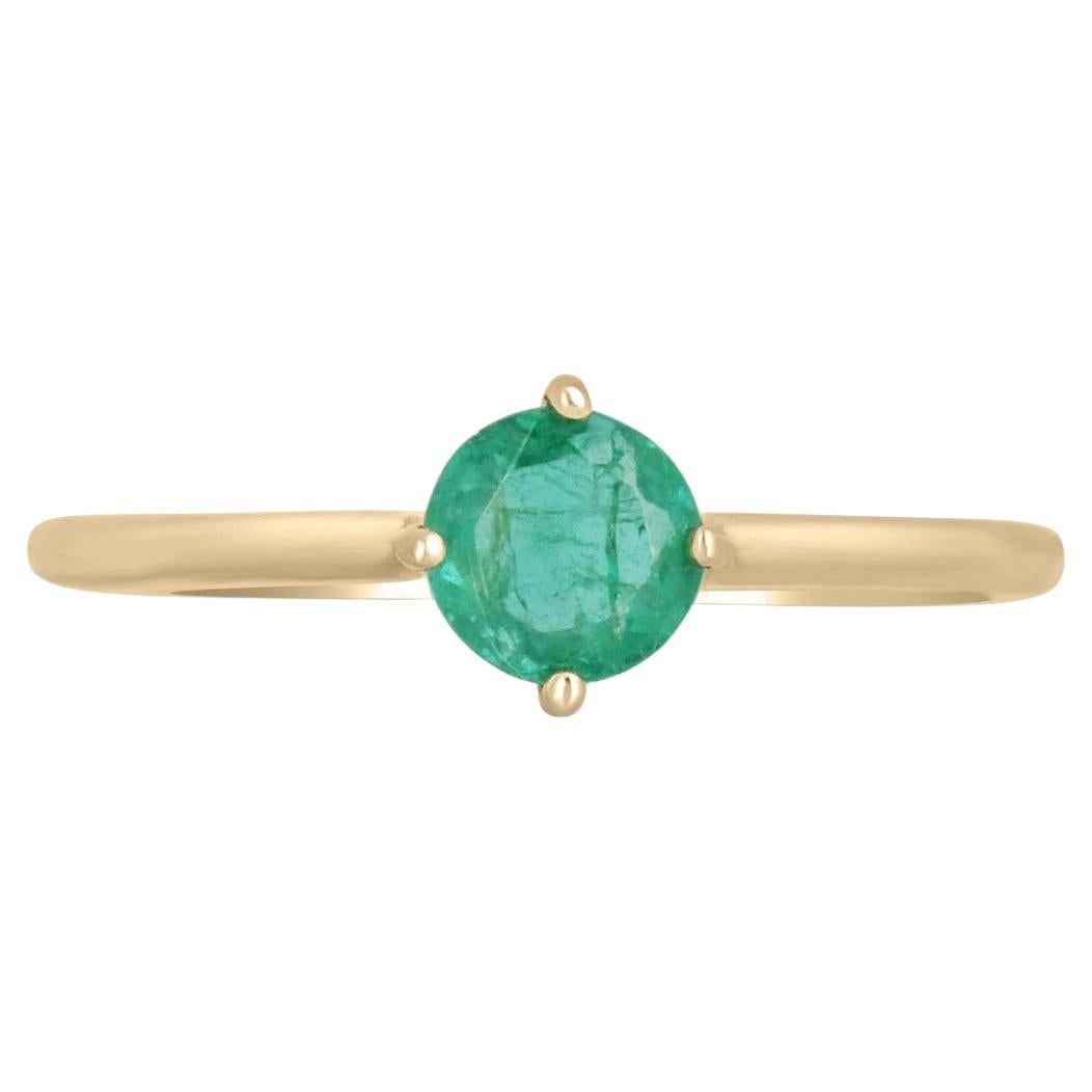 0.30pts Natural Emerald-Round Cut 4 Prong Solitaire Gold Engagement Ring For Sale