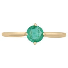0.30pts Natural Emerald-Round Cut 4 Prong Solitaire Gold Engagement Ring