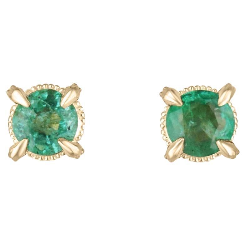 0.30tcw 14K Natural Round Cut Emerald Baby Studs Petite Claw Prong Unisex